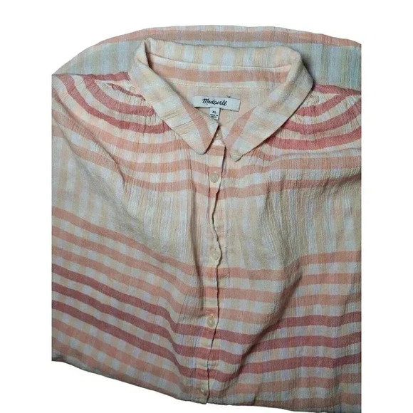 Madewell Ombre Gingham Check Short Sleeve Central Tunic Button Up Shirt Size XL - Picture 9 of 13